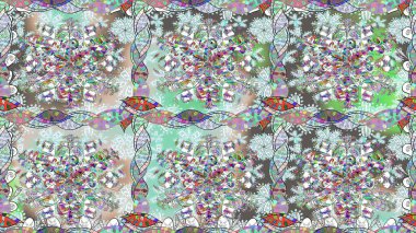 Parlak bir arka plan sorunsuz desen çiçek fantezi tasarım. Düz Çiçek Elemanları Tasarım. Renkli Bahar Teması kesintisiz desen Arka Plan.