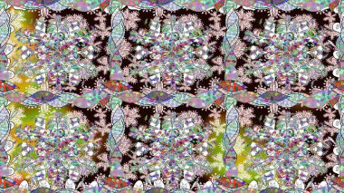 Yapraklı çiçekler ve doğal renklerde papatya çiçekleri. Kusursuz bir arka plan modeli. Raster - stok.