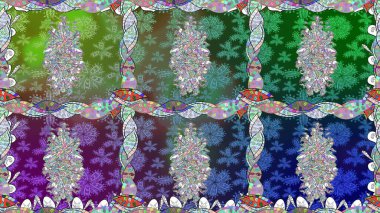 Renkli tekstil tarzında. Raster illüstrasyonu. Çiçeklerle suluboya desenleri.