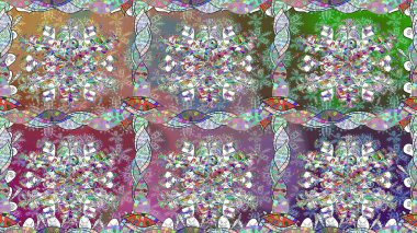 Renklerde güzel çiçekler ve yapraklar olan kusursuz desenler, suluboya çiçek desenleri, duvar kağıdı, kart veya kumaş için fayanslar. Raster illüstrasyonu.