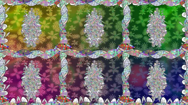 El çizimi. Raster illüstrasyonu. Güzel kumaş deseni. Çiçekler, dallar, otlar ve çiçekler.