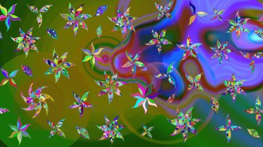 Sevimli çiçek raster deseni. Düz Çiçek Elementleri Tasarımı. Yeşil renkli çiçekler. Renkli Bahar Teması çizim şablonu.