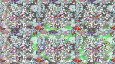 Tekstil tasarımı için doğal renklerde geleneksel halk çiçekleri buketi. Çiçeksiz desenli nakış işlemeli gelincikler ve vadi zambaklarıyla.