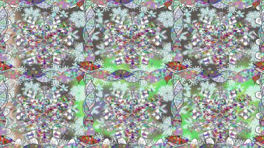 Tekstil tasarımı için doğal renklerde geleneksel halk çiçekleri buketi. Çiçeksiz desenli nakış işlemeli gelincikler ve vadi zambaklarıyla.