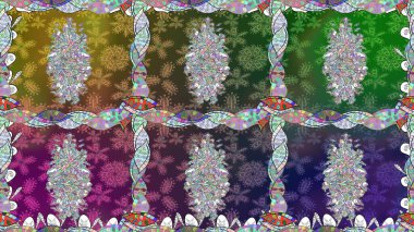 Çiçeksiz desenli arka plan, yaz çiçekleri. Yeşil renkli çiçekler. Renkli Bahar Temalı Kusursuz Arkaplan. Düz Çiçek Elementleri Tasarımı.