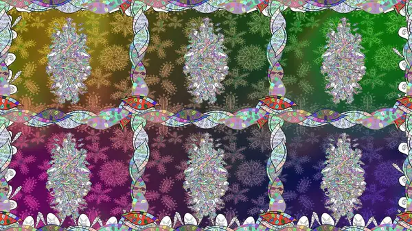 Çiçeksiz desenli arka plan, yaz çiçekleri. Yeşil renkli çiçekler. Renkli Bahar Temalı Kusursuz Arkaplan. Düz Çiçek Elementleri Tasarımı.