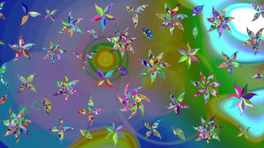 Renkli Bahar Teması eskiz kalıbı. Mavi renkli çiçekler. Raster illüstrasyonundaki çiçek desenli çizim. Düz Çiçek Elementleri Tasarımı.