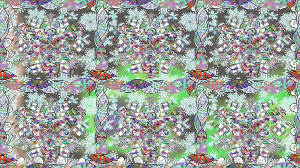 Renkli Yaz Temalı Kusursuz Arkaplan. Düz Çiçek Elementleri Tasarımı. Sevimli çiçek raster deseni. Modaya uygun kumaş deseni.