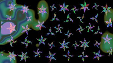 Çiçekli karalama şeklinde Raster çiçek deseni. Nazik, yaz çiçekleri siyah renklerde. Raster illüstrasyonu.