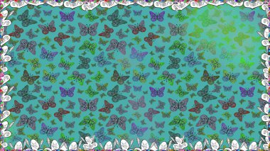 Raster. Pattern for fabric, textile, print and invitation. Beauty in Nature. Beautiful butterfly flying on blue and green background. clipart