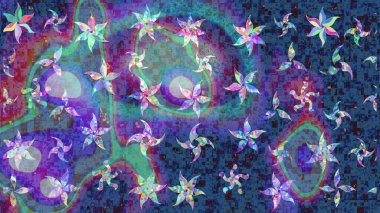 Raster illüstrasyonu. Kusursuz çiçek deseni duvar kâğıdı olarak kullanılabilir. Mavi renkte çiçekler.