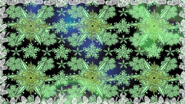 Raster - stok. Kusursuz bir arka plan modeli. Yapraklı çiçekler ve yeşil renkli papatya çiçekleri..