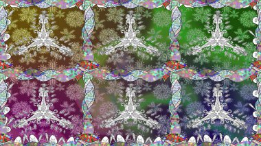 Şirin çiçekli kusursuz desen ve nötr renklerde yapraklar, suluboya çiçekli desen, duvar kağıdı, kart veya kumaş için fayanslı. Raster illüstrasyonu.