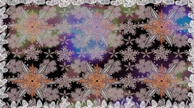 Asya tekstil tarzında. Raster illüstrasyonu. Raster illüstrasyonu. Kusursuz çiçek deseni. Gri renkli çiçekler.