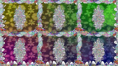 Raster Modaya uygun kumaş deseni. Renkli Bahar Temalı Kusursuz Arkaplan. Yeşil renkli şirin çiçek deseni. Düz Çiçek Elementleri Tasarımı.