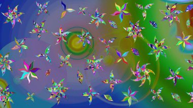 Renkli Yaz Temalı eskiz kalıbı. Yeşil renkli çiçekler. Raster Illustrasyon 'daki Çiçek Deseni' nin son moda çizimi. Düz Çiçek Elementleri Tasarımı.