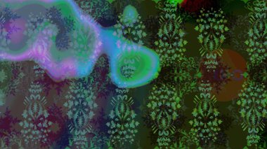 Çiçek ve yapraklı karalama şeklinde Raster çiçek deseni. Raster illüstrasyonu. Gri renkte bahar çiçekleri..