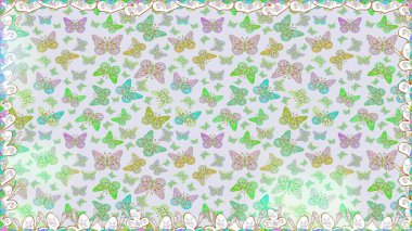 Tekstil, duvar kâğıtları, web sayfası arkaplanları ve yüzey dokuları için mükemmel. Gri ve nötr renklerdeki renkli kelebeklerin kusursuz arka planı. Raster illüstrasyonu.