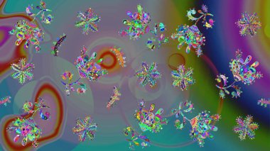 Asya tekstil tarzında. Güzel kumaş deseni. Renkli Bahar Teması eskiz kalıbı. Raster illüstrasyonu. Çiçek desenli çizim. Düz Çiçek Elementleri Tasarımı.