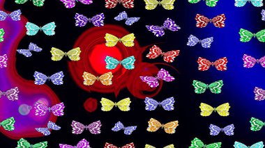 Raster. Kelebekli çizim şekli. Tekstil, kumaş, baskı ve davetiye geçmişi. Siyah renkli illüstrasyon.