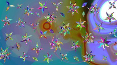 Mavi renkli çiçekler. Şirin çiçek elementleri. Robot resim. Raster illüstrasyonu.