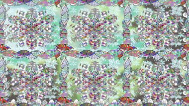 Raster illüstrasyonu. Çiçekli karalama şeklinde Raster çiçek deseni. Tarafsız renklerde bahar çiçekleri..