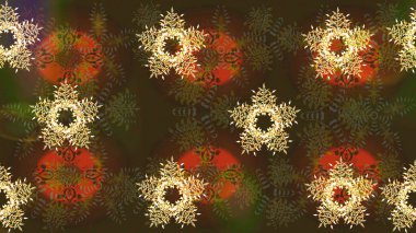 Renkli arka planda izole kar taneleri. Raster illüstrasyonu. Kar taneleri radyal kahverengi, gri ve yeşil renkler.