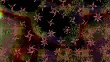 Kahverengi renklerde bahar çiçekleri. Raster illüstrasyonu. Çiçek ve yapraklı karalama şeklinde Raster çiçek deseni.