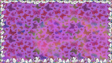 Raster. Kelebek desenli mor ve mor. Kusursuz. Kumaş, kağıt, ambalaj kağıdı ve duvar kağıdı tasarımı için mükemmel bir arkaplan.