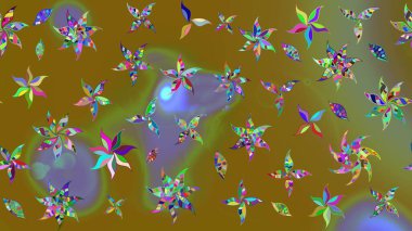 Kahverengi renkli çiçekler. Hediye ambalaj kağıdı, tebrik kartları, posterler ve pankart tasarımı. Raster düz çiçek çizim deseni.