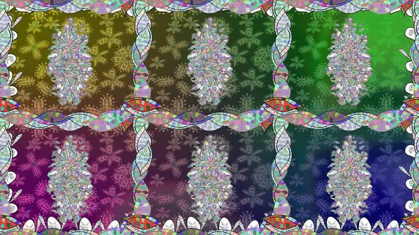 Halk tarzı. Parlak renkli çiçekleri ve yeşil renkli yaprakları olan kusursuz çiçek desenleri. Modern çiçek arkaplanı. Moda baskıları için zarif bir şablon.