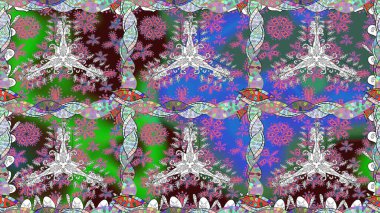 Modern çiçek arkaplanı. Moda baskıları için zarif bir şablon. Halk tarzı. Parlak renkli çiçekleri ve mavi yaprakları olan, kusursuz çiçek desenleri..