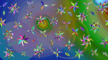 Raster resim. Elle çizilmiş. Güzel kumaş deseni. Doodle çiçekler ve dalları, otlar ve çiçekler.