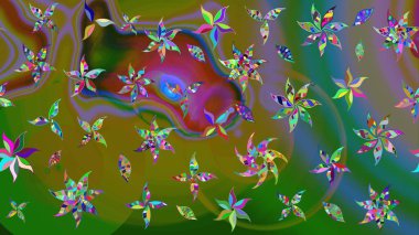 Nazikçe, güzel çiçek arkaplanı. Çiçekli karalama şeklinde Raster çiçek deseni. Yeşil renkte çiçekler.