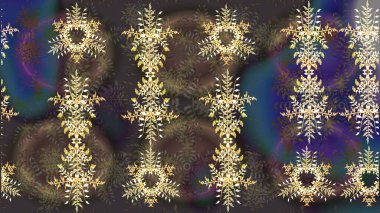 Raster illüstrasyonu. Arkaplanda soyut kar taneleri olan düz tasarım. Kar tanesi süsleme deseni. Kar taneleri deseni. Kar taneleri arkaplanı.