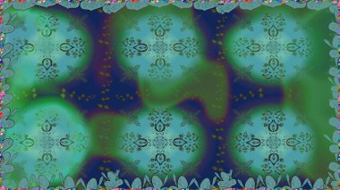 Raster illüstrasyonu. Yeşil renkte güzel bir tekstil. Çiçeklerle suluboya desenleri.