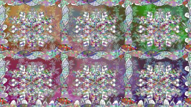 Tarafsız renklerde çiçekler. Düz Çiçek Elementleri Tasarımı. Renkli Yaz Temalı Kusursuz Arkaplan. Raster illüstrasyonunda trendsiz çiçek deseni.