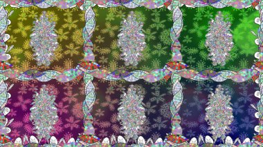 Raster Çiçek İllüstrasyonu güzel tekstil. Yeşil renkli etnik çiçeklerle kusursuz bir desen..