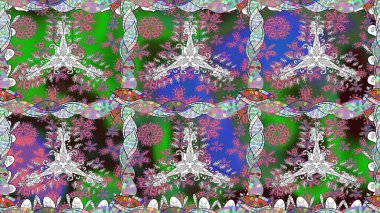 Düz Çiçek Elementleri Tasarımı. Karalama çiçeği. Renkli Bahar Temalı Kusursuz Arkaplan. Raster illüstrasyonu. Zentangle soyut çiçekleri. Şirin kumaş deseni.