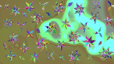 Düz Çiçek Elementleri Tasarımı. Asya tekstil tarzında. Güzel kumaş deseni. Çiçek desenli çizim. Raster illüstrasyonu. Renkli Bahar Teması çizim şablonu.