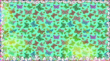 Kağıt, kumaş, ambalaj kağıdı ve duvar kâğıdı tasarımı için hoş bir arkaplan. El çizimi kelebekli moda raster yaz deseni. Kusursuz desen. Raster illüstrasyonu.