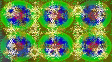 Kar tanesi raster arka planı. Kış yeşili, mavi ve sarı noel kar bembeyaz kristal element. Meteoroloji buz koleksiyonu. Xmas Frost kar taneleri izole edilmiş siluet sembolü. Raster tasarımı.