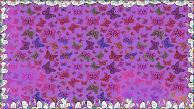 Sırtın için parlak bir dövme. Kelebek tasviri. Tropik gerçekçi kelebek. Menekşe, mor ve pembe arka planda güzel renkli kelebekler. Raster..