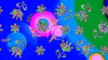 Raster illüstrasyonu. Mavi ve yeşil renkli kar taneleri. Yılbaşı Biçimi.