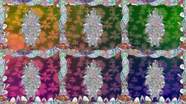 Güzel kumaş deseni. Düz Çiçek Elementleri Tasarımı. Renkli Bahar Temalı Kusursuz Arkaplan. Kusursuz çiçek deseni. Asya tekstil tarzında. Raster illüstrasyonu.