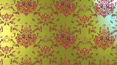 Çok yeşil, sarı ve kırmızı zarif küçük çiçekler ve yeşil, sarı ve kırmızı renkte komik böcekler, raster desen, illüstrasyon.