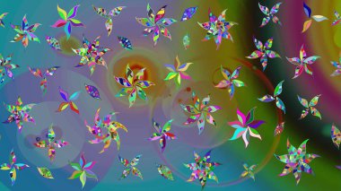 Raster illüstrasyonu. Çiçek deseni. Şatafatlı bahar bahçesi dokusu. Mavi renkte çiçek çizimi. Mavi renkte çiçekler.