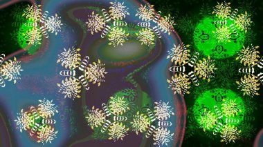 Çiçekli güzel suluboya desen. Raster illüstrasyonu. Yeşil renklerde.