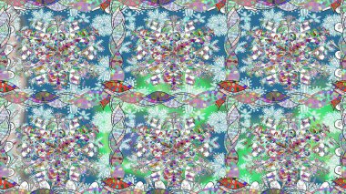 Çiçek desen. Bahar Tema Dikişsiz desen arka plan rengi. Raster resim. Sorunsuz Chichi kumaş deseni. Düz çiçek öğeleri tasarım.