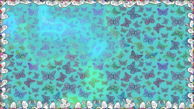 Elin kusursuz deseni suluboya desenli siluet kelebekleri. Raster illüstrasyonu. Klasik tarzda hem de. Mavi renkli illüstrasyon.